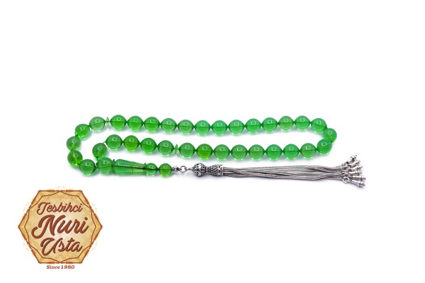 ESKİ ZAR KEHRİBAR ORJİNAL ÖZEL ÜRETİM KOLEKSİYONLUK EL YAPIMI YEŞİL RENK TESBİH